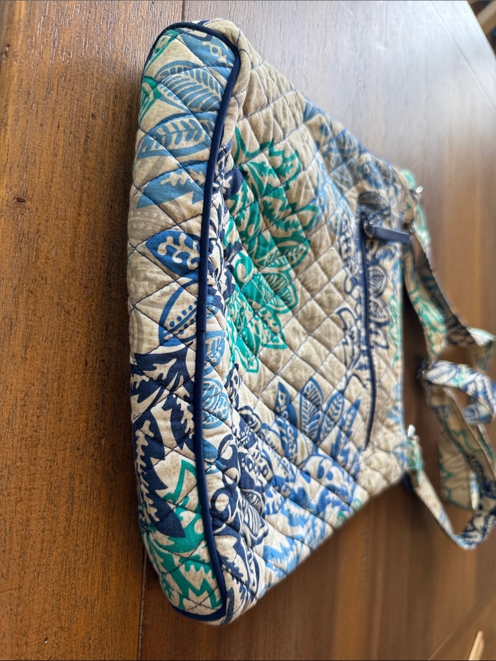 Quilted Teal & Navy Floral Crossbody Bag - Picture 5 of 9